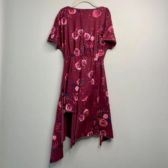 MIA JOY Asymmetric Hem Girls Dress Girls 4 4T Burgundy Joyfolie Pink Rose Print - Picture 2 of 4